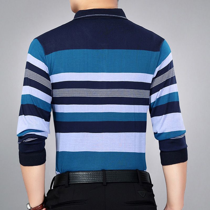 Men Pullover Collar Striped Knitwear Breathable... Red XXL - Image 3