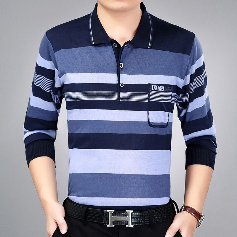 Men Pullover Collar Striped Knitwear Breathable... Silver XXXL - Image 5