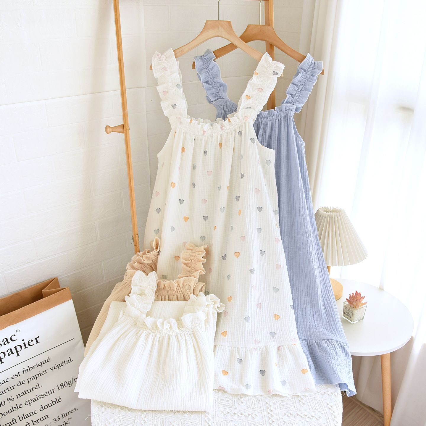 Garmina Women Cotton Sling Nightdress Long Summer White Love Sling M - Image 3