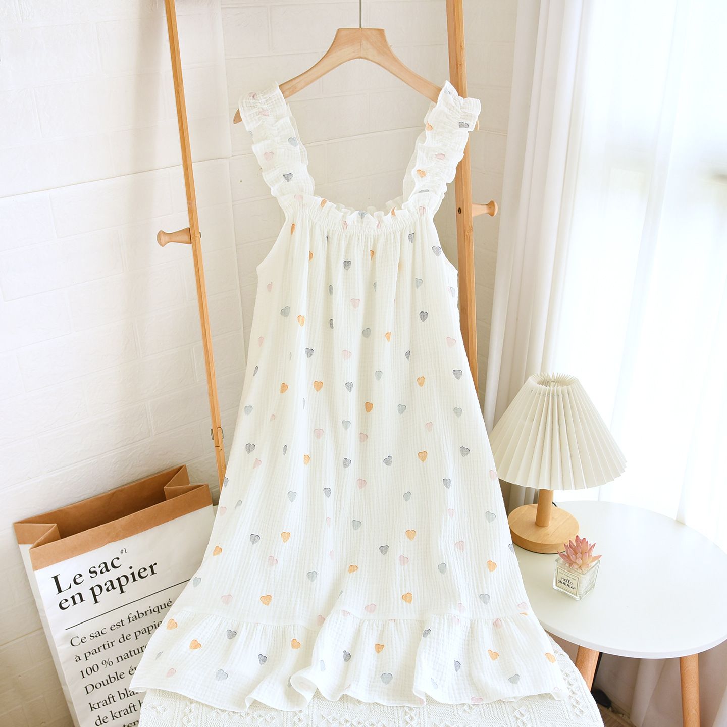 Garmina Women Cotton Sling Nightdress Long Summer White Love Sling M - Image 5