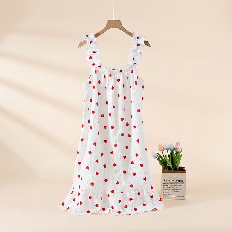 Garmina Women Cotton Sling Nightdress Long Summer White Love Sling M - Image 6