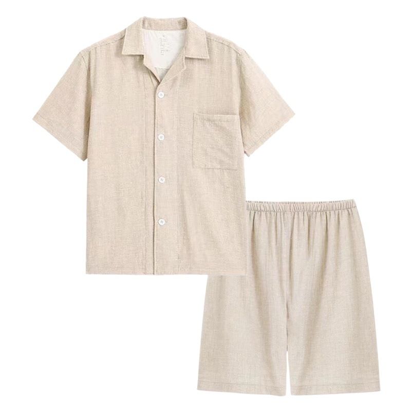 Cotton Short Sleeve Japanese Leisure Sleep Shorts Set Men's Navy-short-sleeved shorts - Image 2