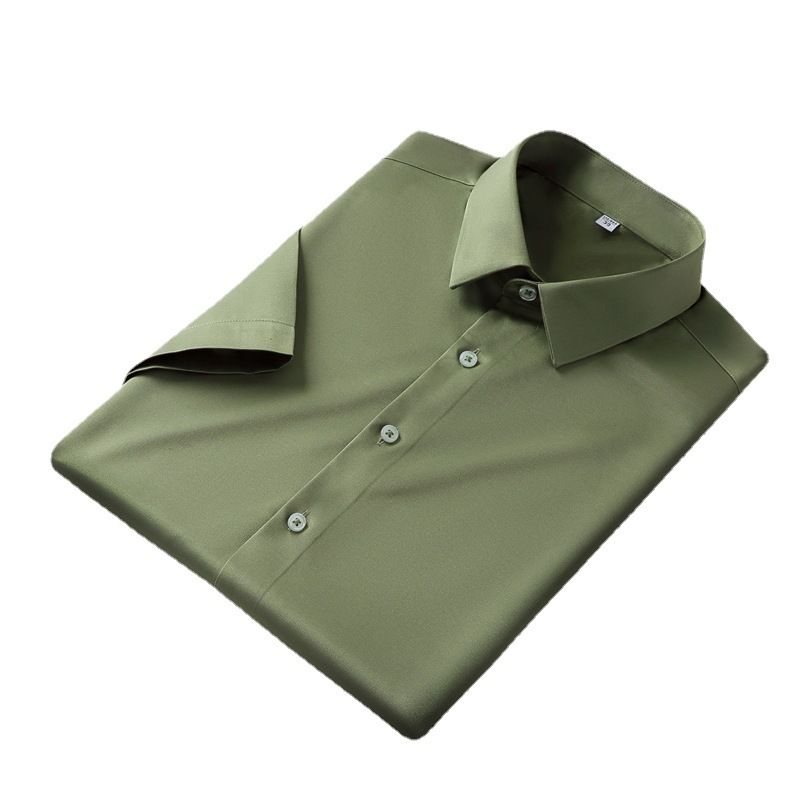 QIDEN Men's Short Sleeve Slim Fit No Iron Polyester... D2128-2 46 - Image 5