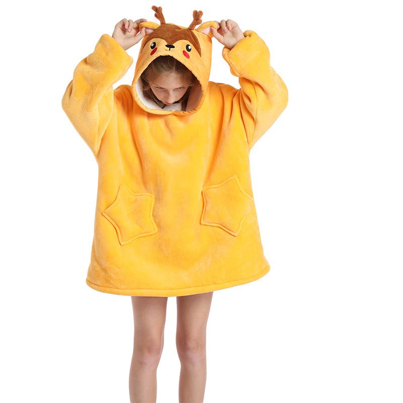 Childrens Cartoon Flannel Hooded Blanket Polyester Children's cold clothing deer All yards - Image 1