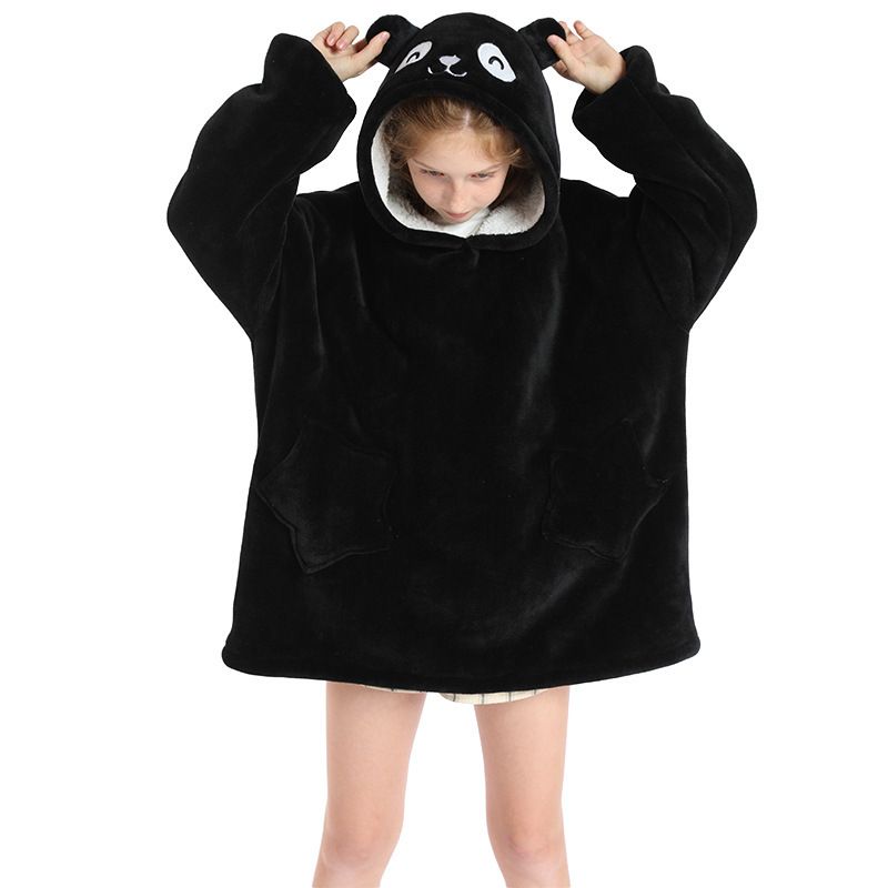 Childrens Cartoon Flannel Hooded Blanket Polyester Children's cold clothing panda All yards - Image 1