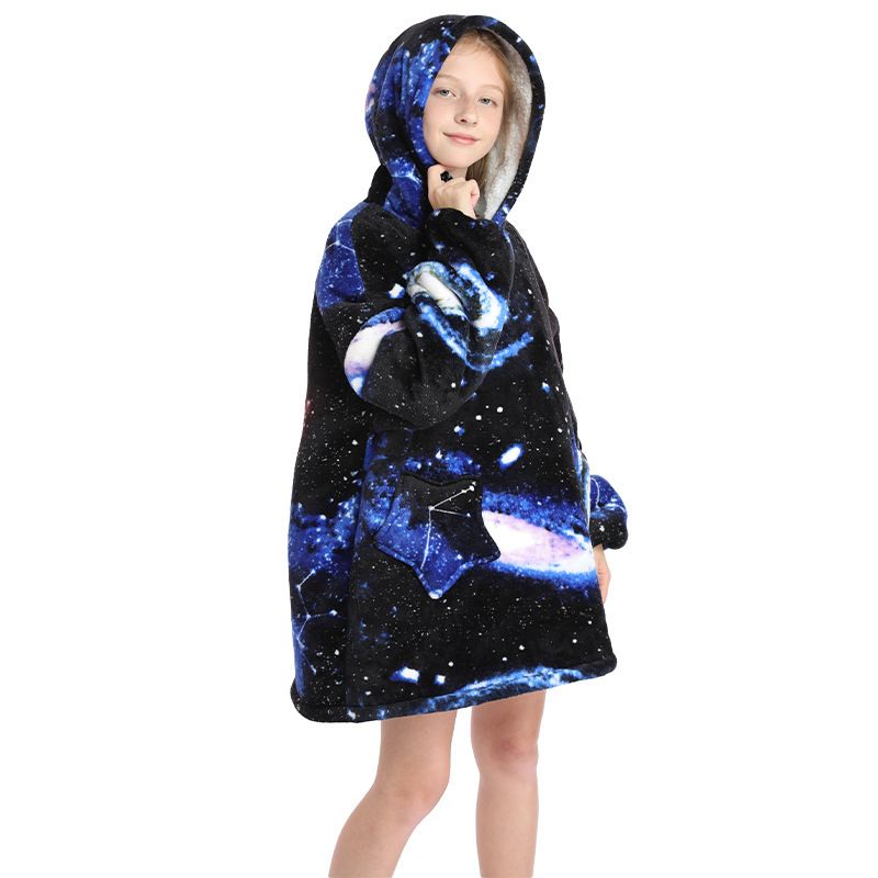 Childrens Cartoon Flannel Hooded Blanket Polyester Children's cold clothing universe All yards - Image 1