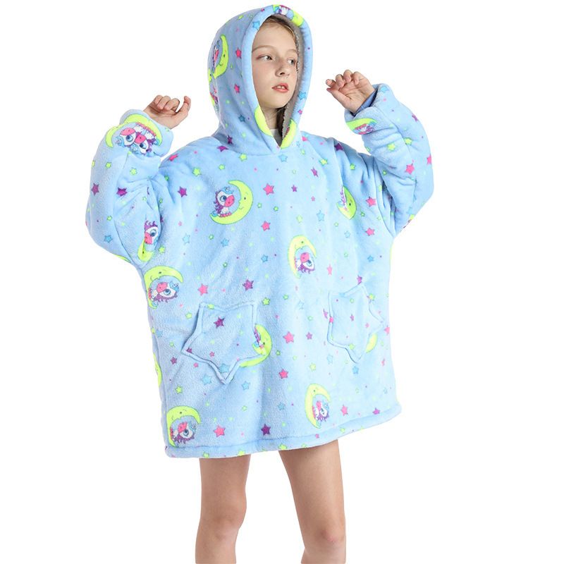 Childrens Cartoon Flannel Hooded Blanket Polyester Children's Winter Clothing Moon Pony All yards - Image 1