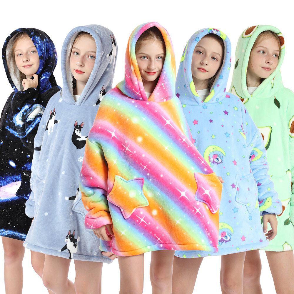 Childrens Cartoon Flannel Hooded Blanket Polyester Children's cold clothing giraffe All yards - Image 3