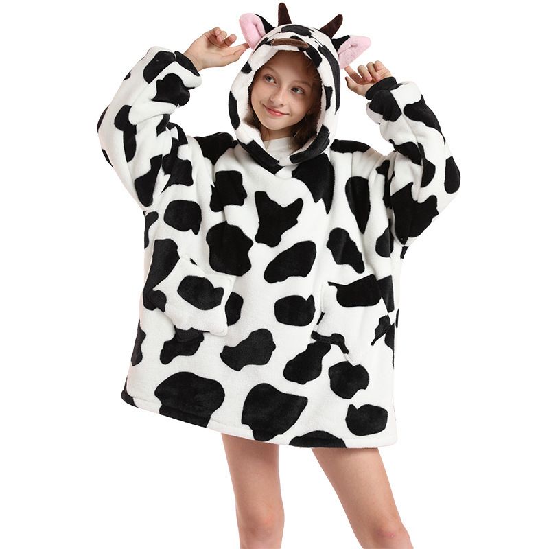 Childrens Cartoon Flannel Hooded Blanket Polyester Children's cold suit cow All yards - Image 1