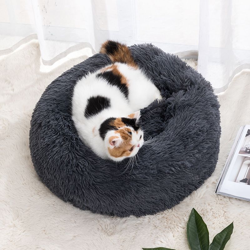 Qianxun pets Round Plush Pet Bed 40 cm Dark gray Diameter 70 cm - Image 1