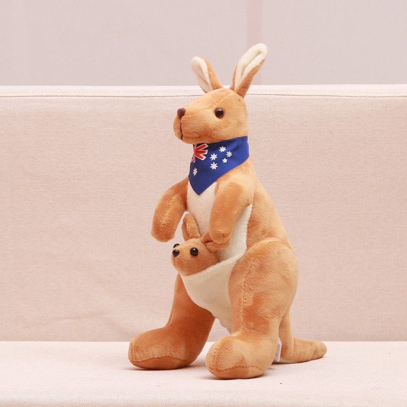 Jue Bei Kangaroo Plush Toy 35cm Light Brown blue scarf 65cm - Image 1