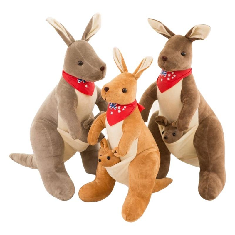 Jue Bei Kangaroo Plush Toy 35cm Light Brown blue scarf - Image 2