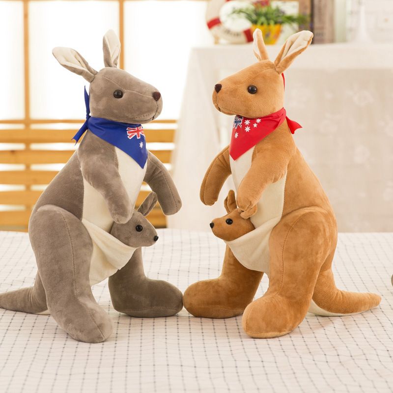Jue Bei Kangaroo Plush Toy 35cm Light Brown blue scarf - Image 5
