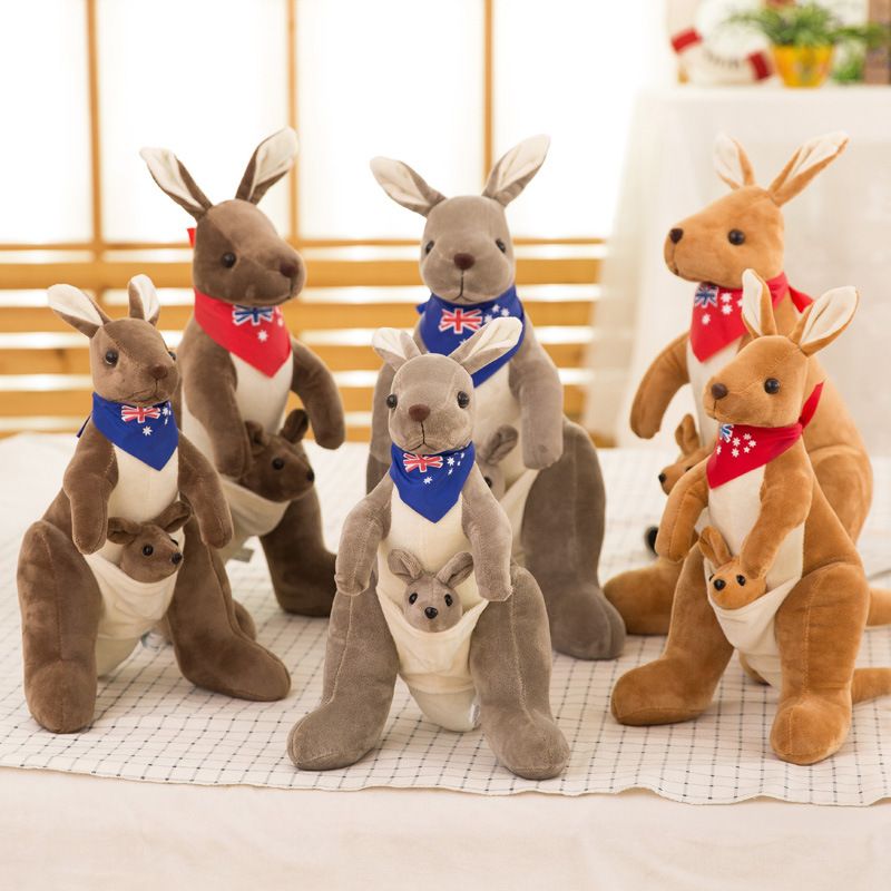 Jue Bei Kangaroo Plush Toy 35cm Dark Brown red scarf - Image 2