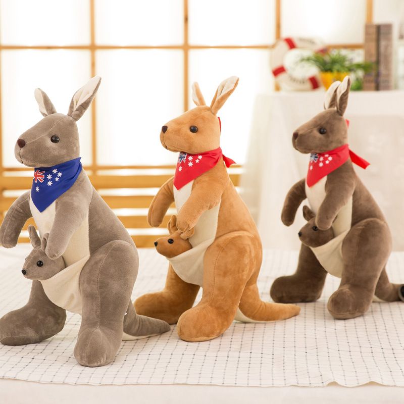Jue Bei Kangaroo Plush Toy 35cm Dark Brown red scarf - Image 3