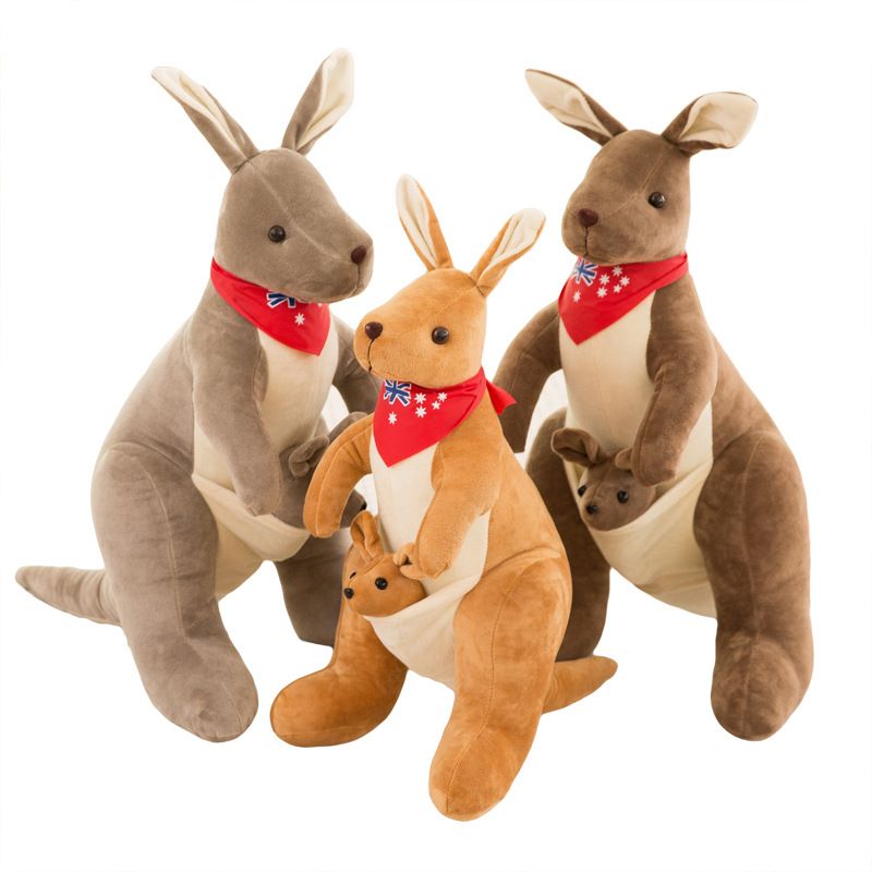 Jue Bei Kangaroo Plush Toy 35cm Dark Brown red scarf - Image 6