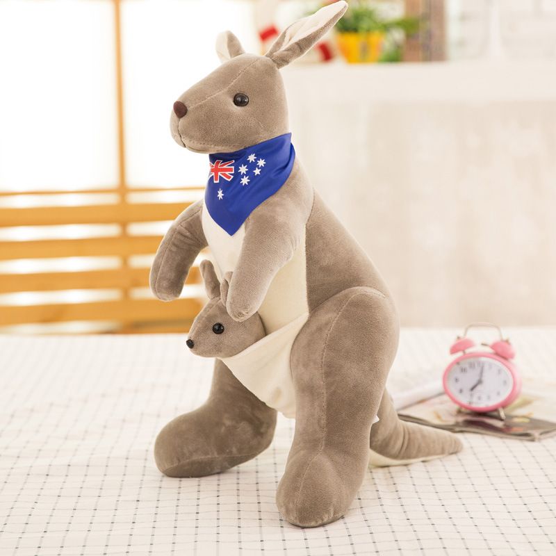 Jue Bei Kangaroo Plush Toy 35cm Gray blue scarf - Image 1