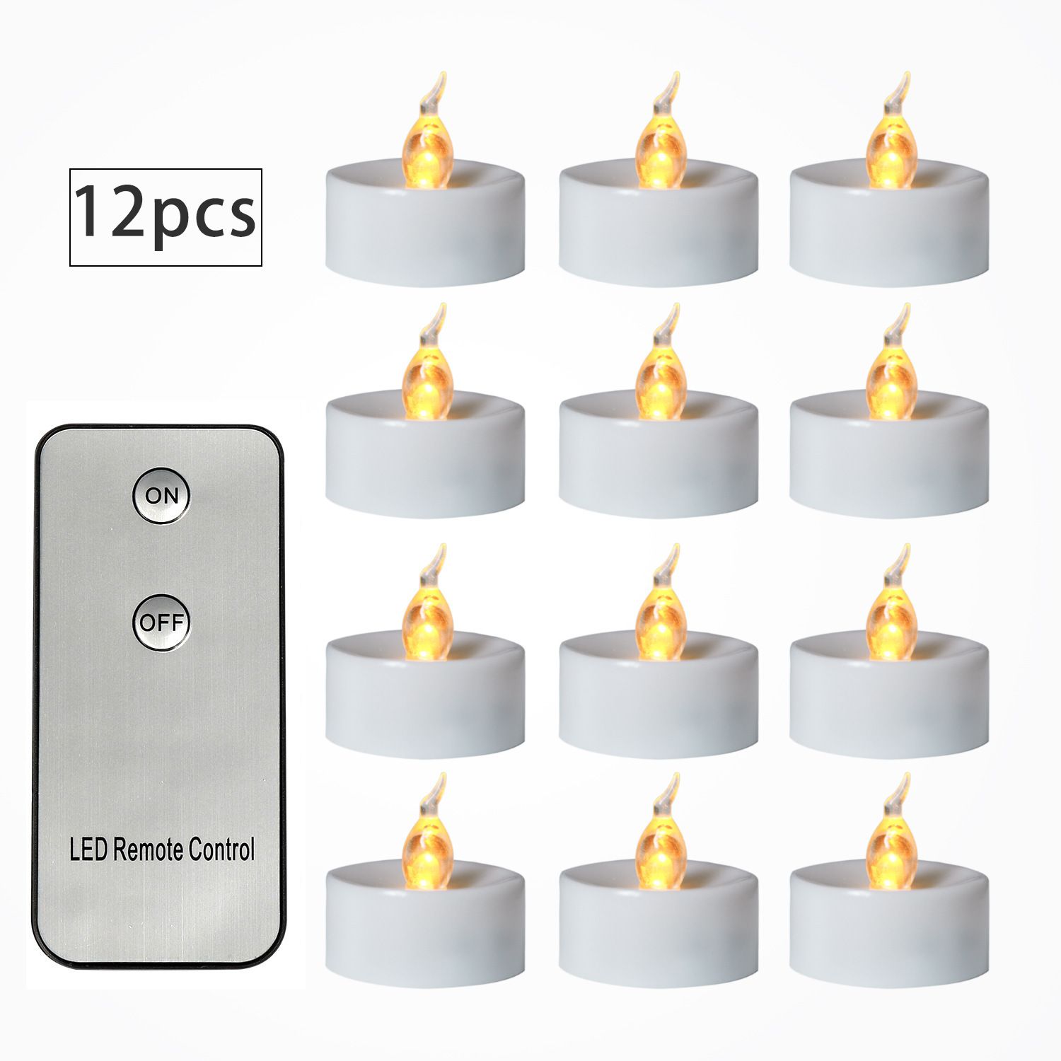 LED Electronic Candle 12 Pack Remote Control 2-key remote control Cold white light-pointed - Image 2