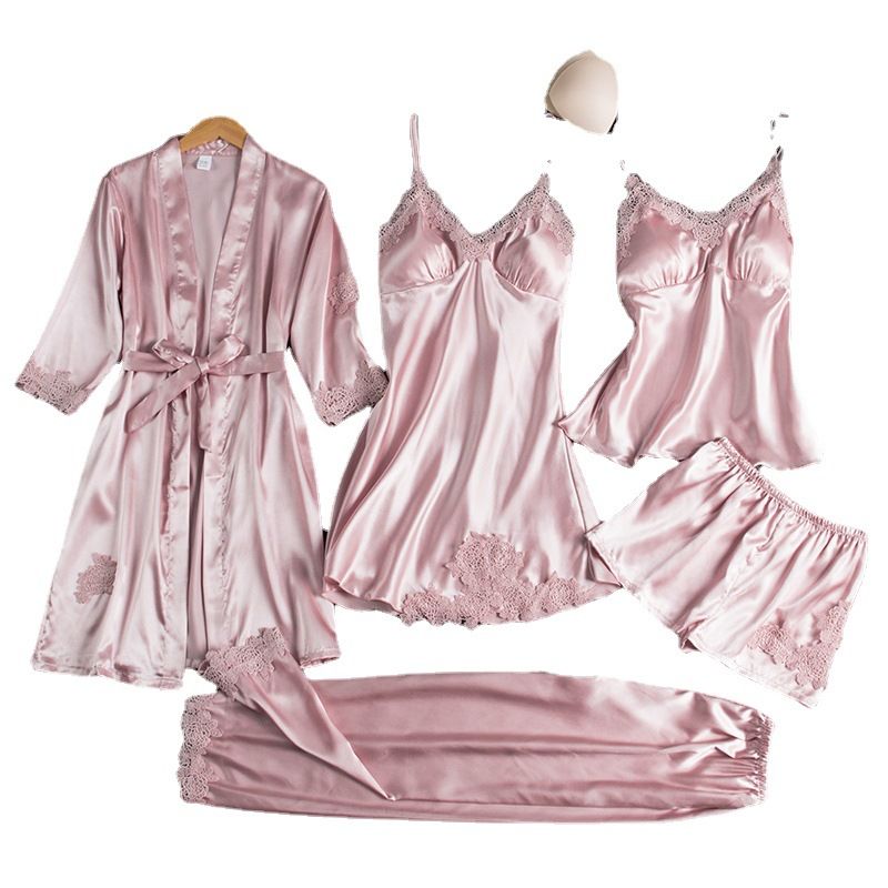 Women Five Piece Sleepwear Set Polyester V Neck Grey - Image 5