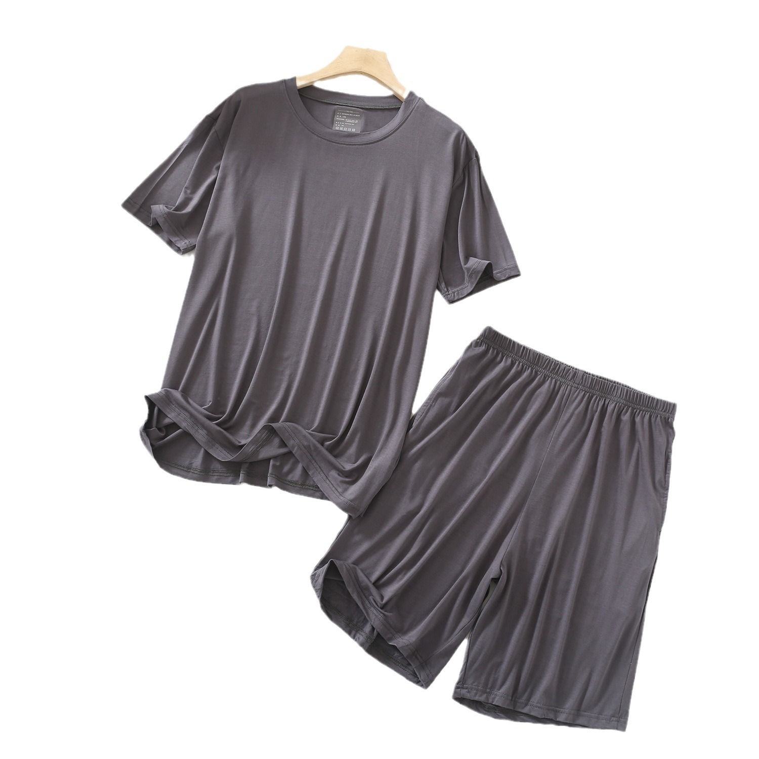 MYAHS Men Modal Sleepwear Set Short Sleeve Shorts Iron Gray XL (67.50 kg-82.50 kg - Image 6