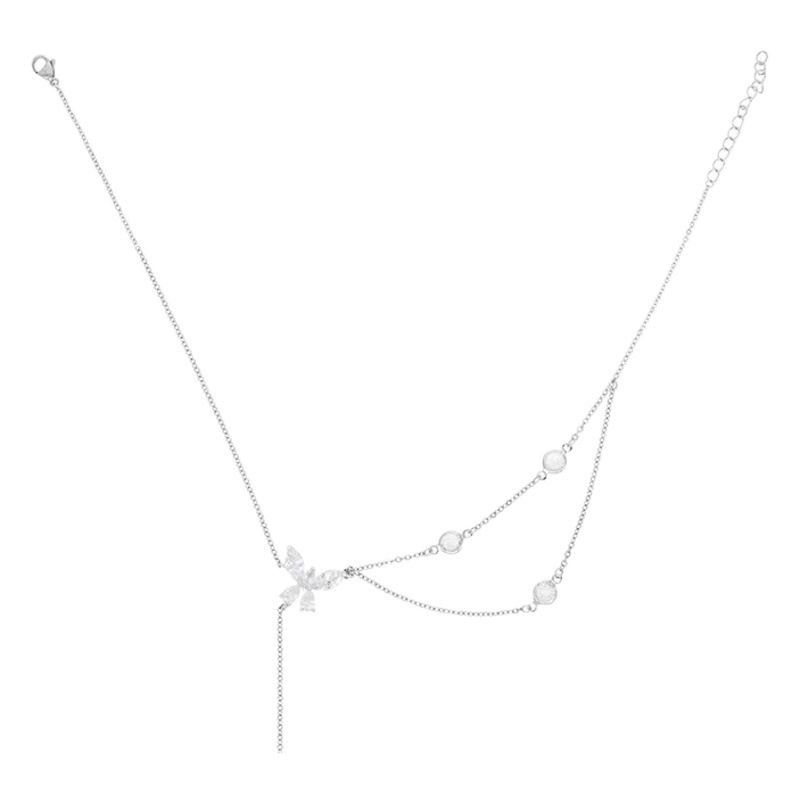 Necklace Women Alloy Bow Water Wave Chain Double W necklace - Image 2