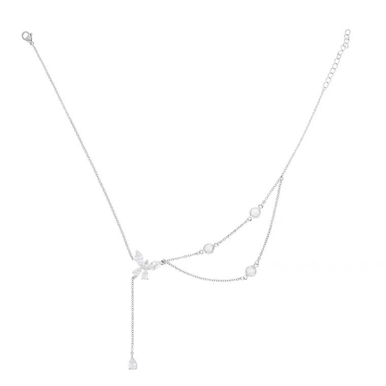 Necklace Women Alloy Bow Water Wave Chain Double W necklace - Image 5