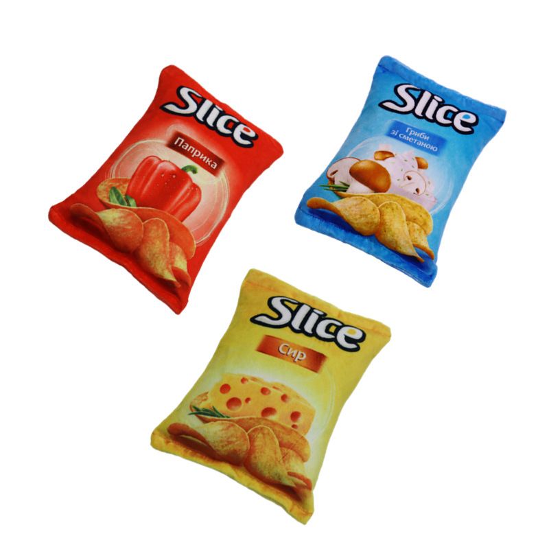Plush Squeaky Pet Toy Potato Chips Jinda Toys Bright yellow popcorn flavor potato chips - Image 3