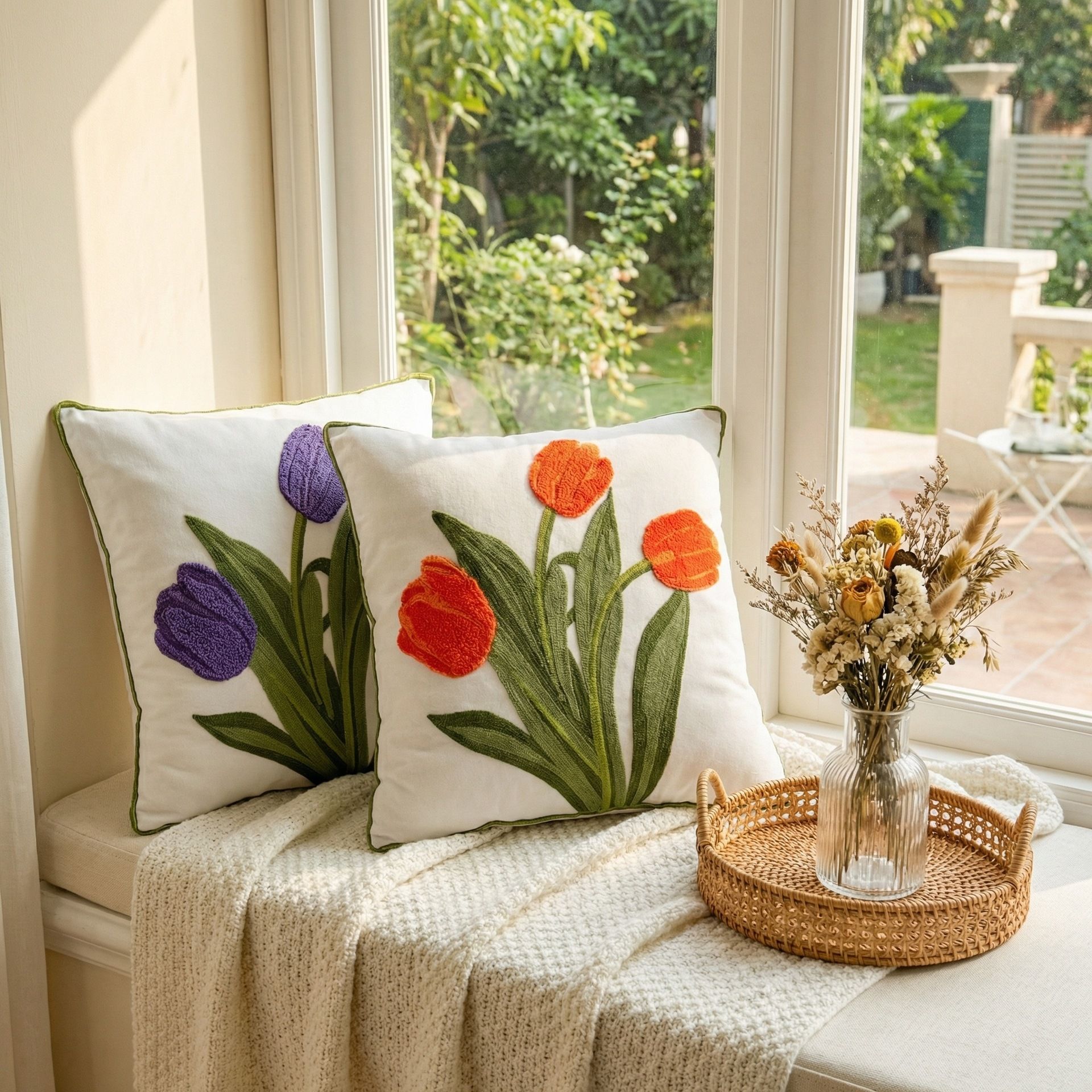 Faunus Cushion 45x45cm Cotton Linen Embroidery warbler bird 45*45 (excluding core) - Image 3