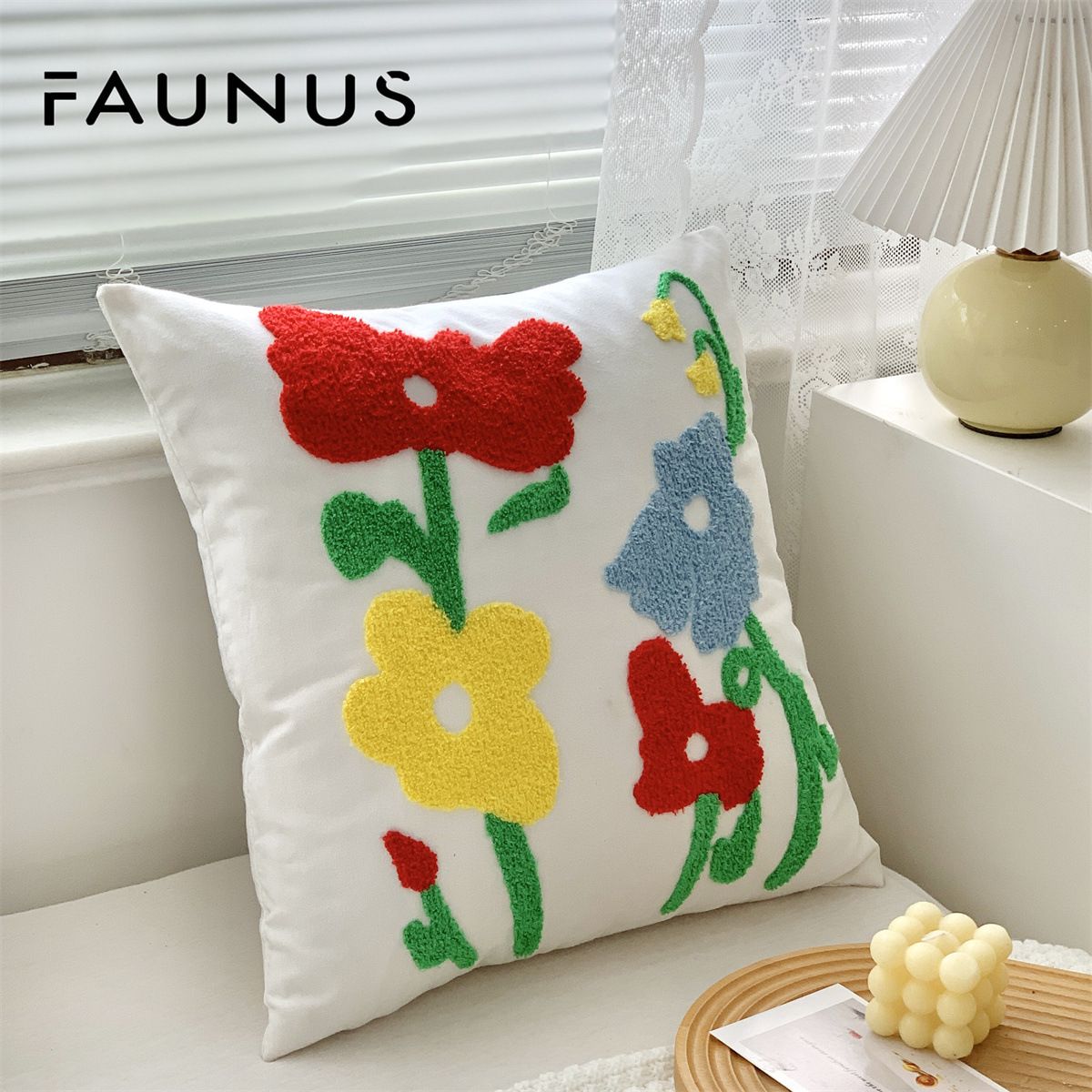 Faunus Cushion 45x45cm Cotton Linen Embroidery Cute Butterfly Flower 45*45 (excluding core) - Image 1