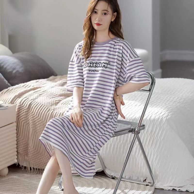 Women Summer Sleepwear Polyester Loose Dress Blue 4XL - Image 1