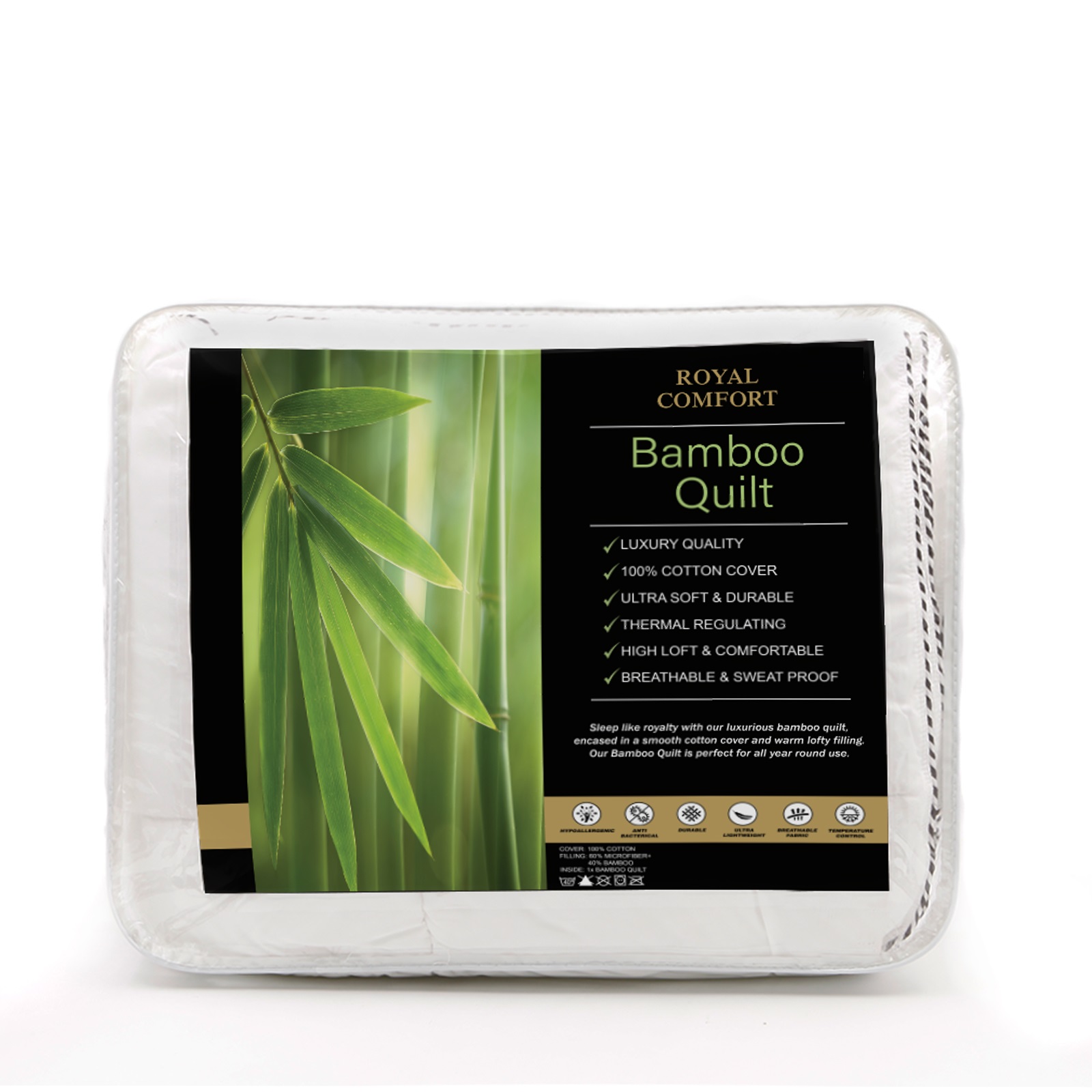 Royal Comfort Bamboo Blend Quilt 250GSM Luxury  Duvet 100% Cotton Cover - Double - White - Image 2