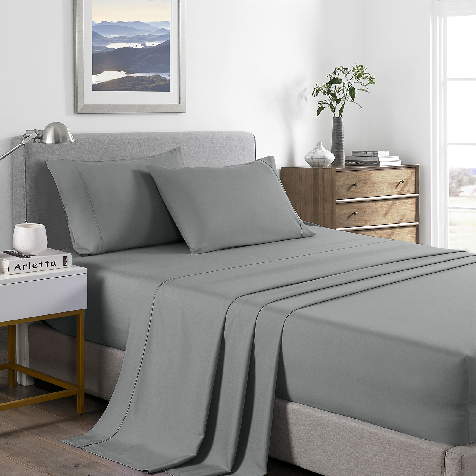 Royal Comfort 2000 Thread Count Bamboo Cooling Sheet Set Ultra Soft Bedding - King - Mid Grey - Image 2