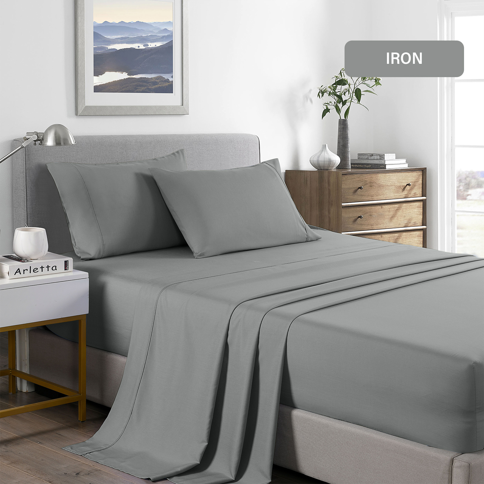 Royal Comfort 2000 Thread Count Bamboo Cooling Sheet Set Ultra Soft Bedding - King - Mid Grey - Image 5