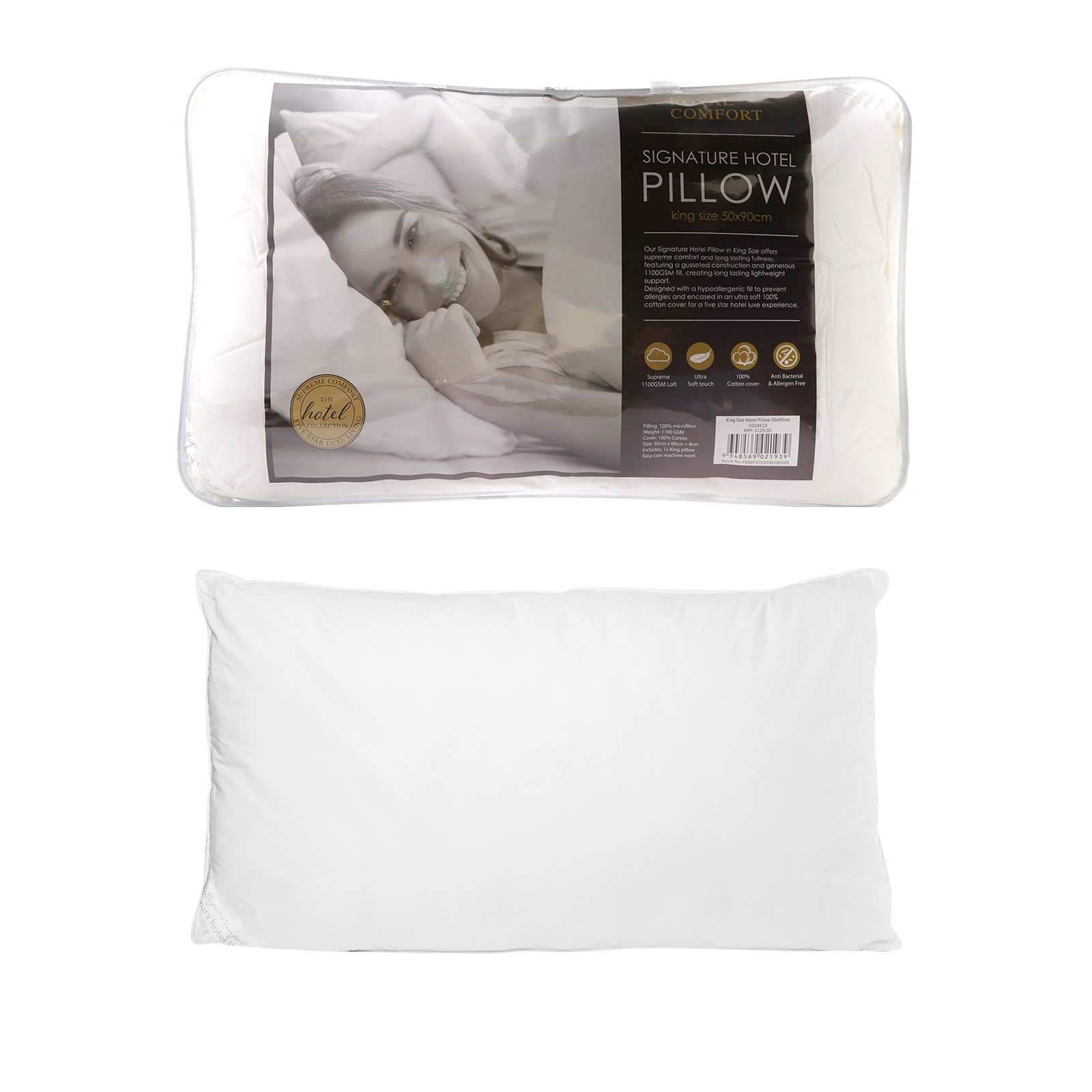 2 Pack Royal Comfort Cotton Cover 233TC Microfibre Luxury Signature Hotel Pillow - Image 2