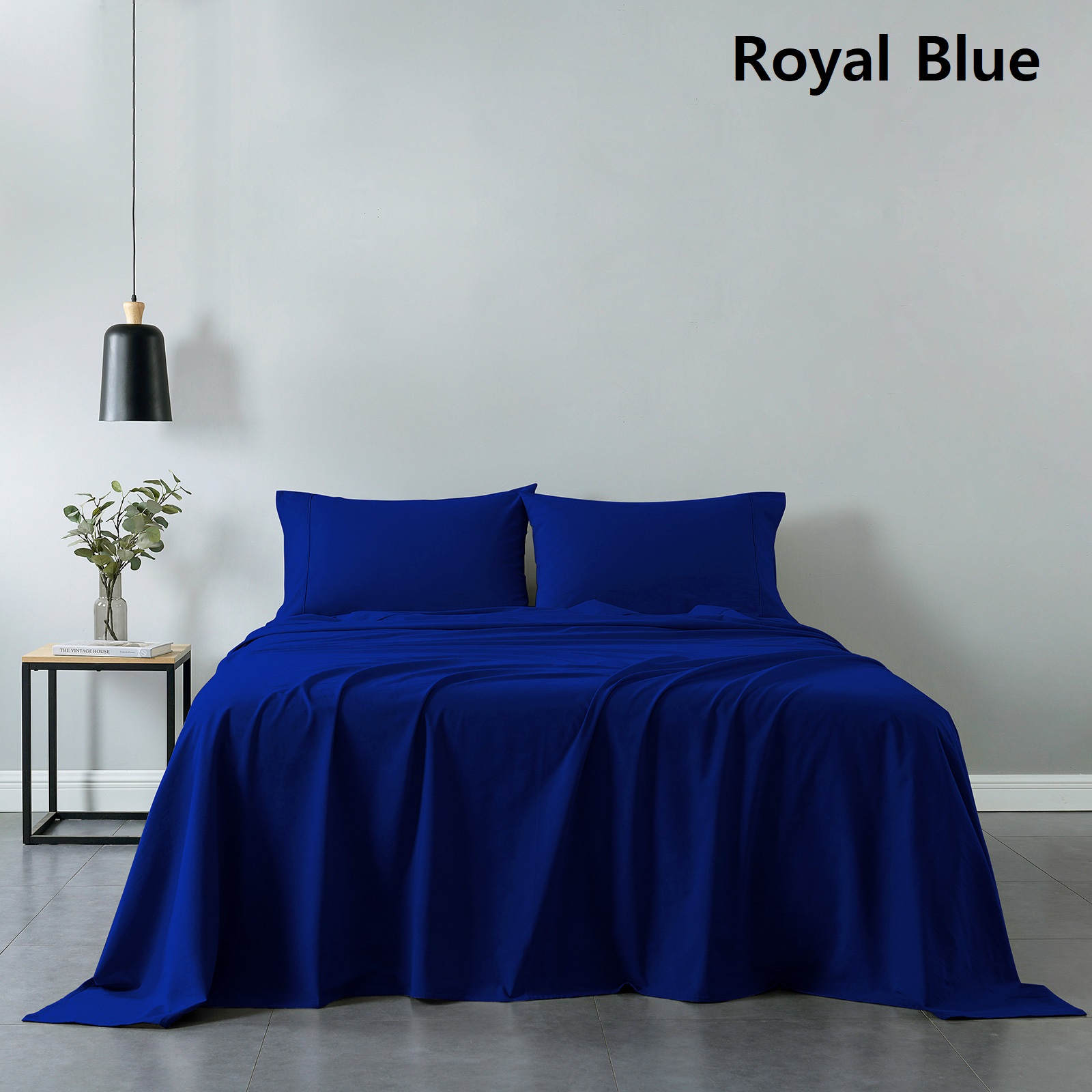 Royal Comfort 100% Cotton Vintage Sheet Set And 2 Duck Feather Down Pillows Set - Double - Royal Blue - Image 2