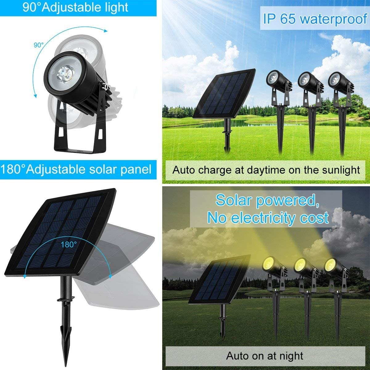 3 x LED Spotlights Powered Solar Garden Lights Outdoor Waterproof (Warm White) - Image 3