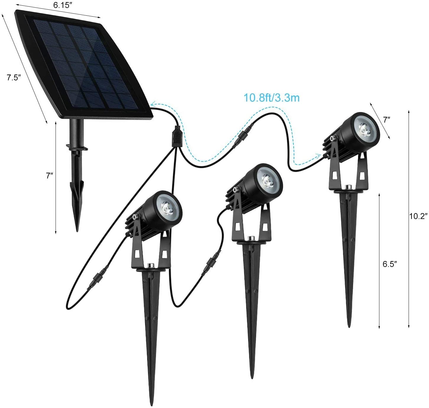 3 x LED Spotlights Powered Solar Garden Lights Outdoor Waterproof (Warm White) - Image 5