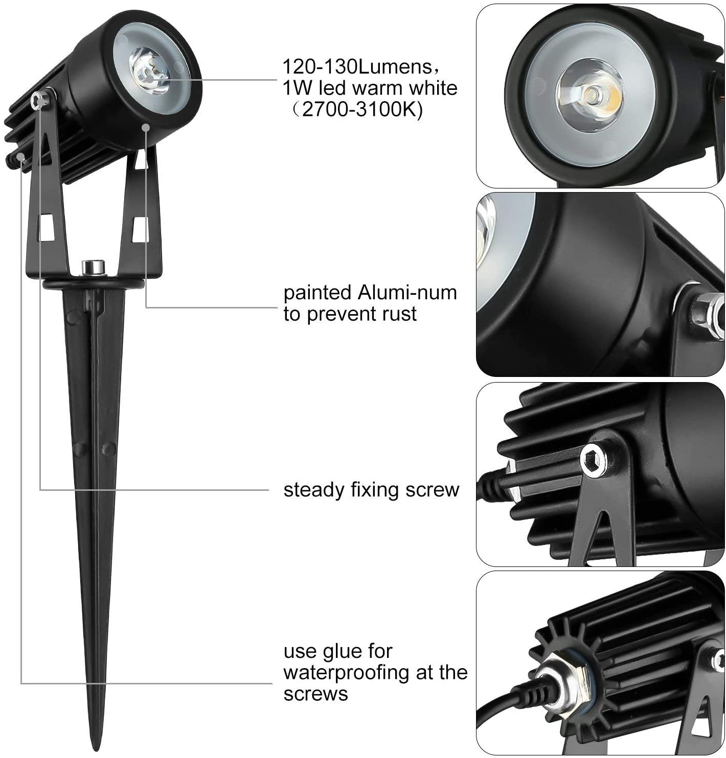 3 x LED Spotlights Powered Solar Garden Lights Outdoor Waterproof (Warm White) - Image 6