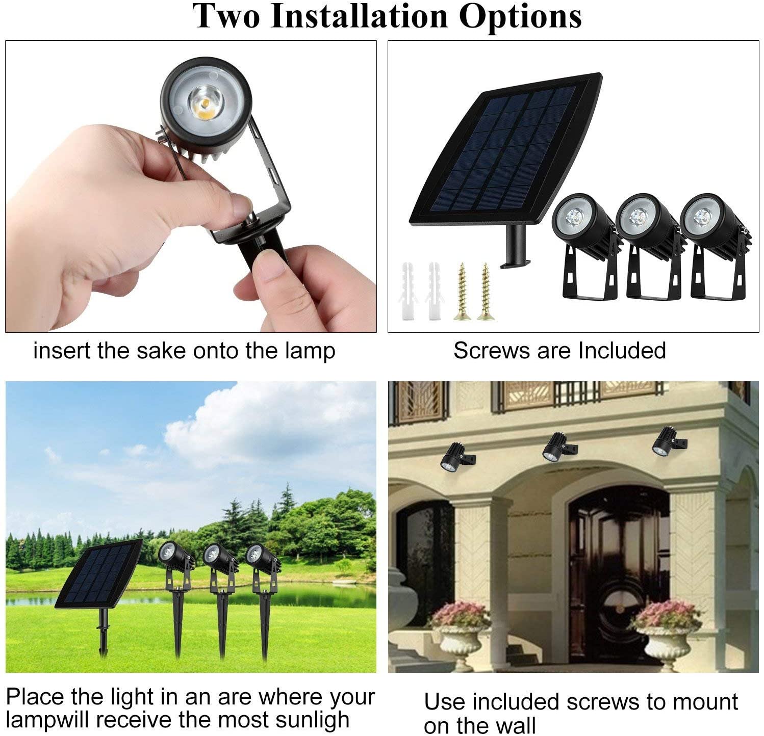 3 x LED Spotlights Powered Solar Garden Lights Outdoor Waterproof (Warm White) - Image 7