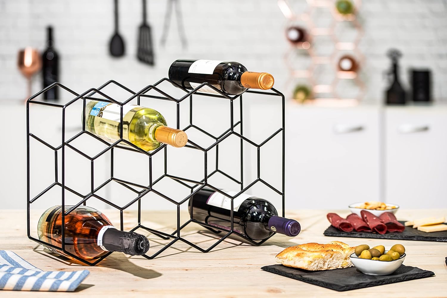 14 Bottle Freestanding Modern Metal Countertop Wine Rack Countertop - Image 2