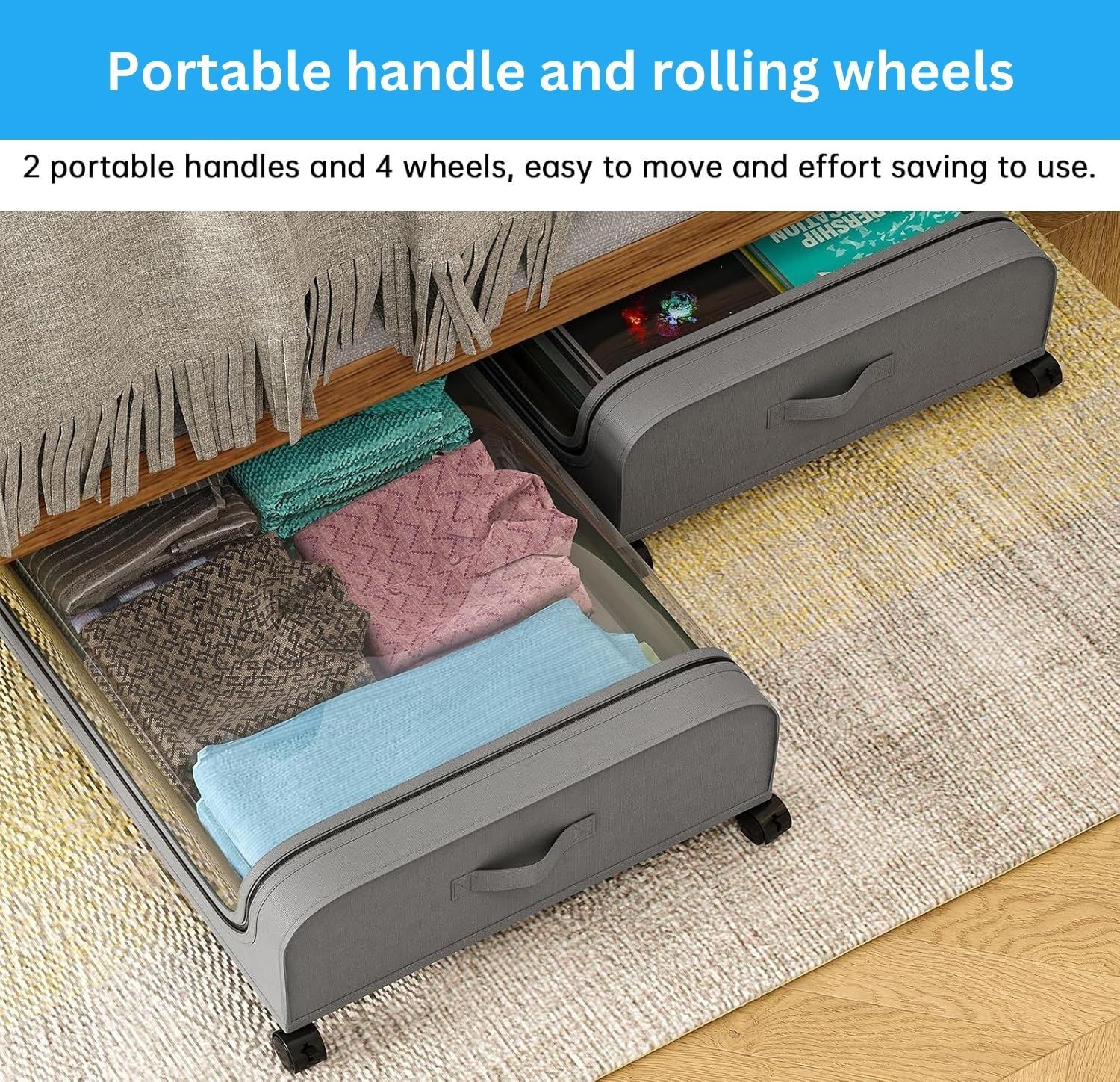 CARLA HOME XXL Under Bed Rolling Storage Containers with 50L Large Capacity and Wheels - Image 1