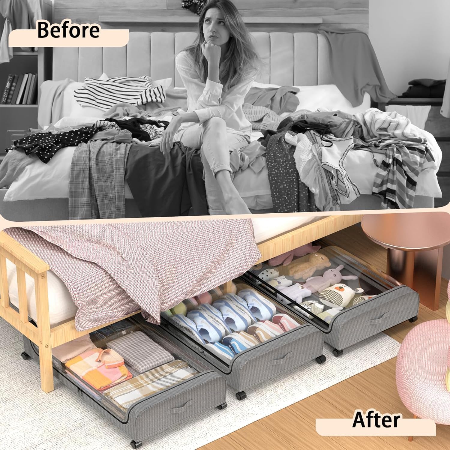 CARLA HOME XXL Under Bed Rolling Storage Containers with 50L Large Capacity and Wheels - Image 3