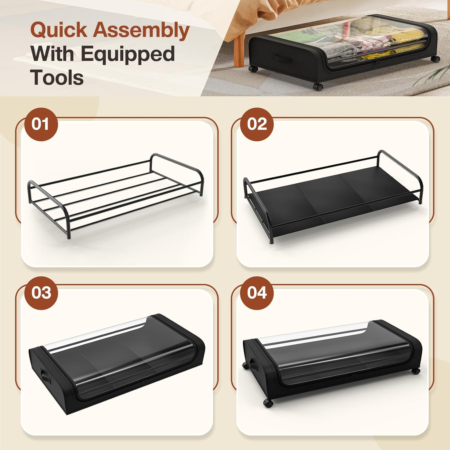 CARLA HOME XXL Under Bed Rolling Storage Containers with 50L Large Capacity and Wheels - Image 6