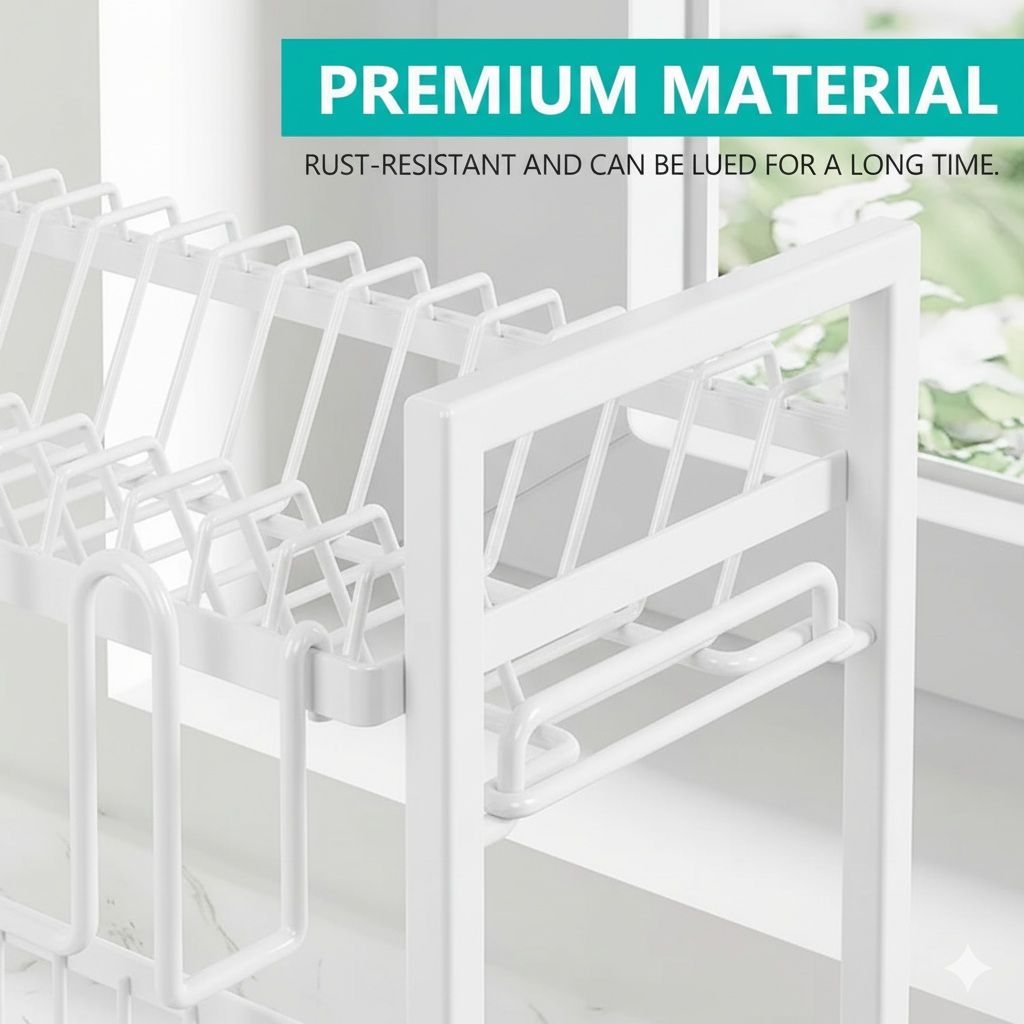 CARLA HOME Dish Drying Rack 2-Tier Kitchen Drainer with Drainboard (White) - Image 8