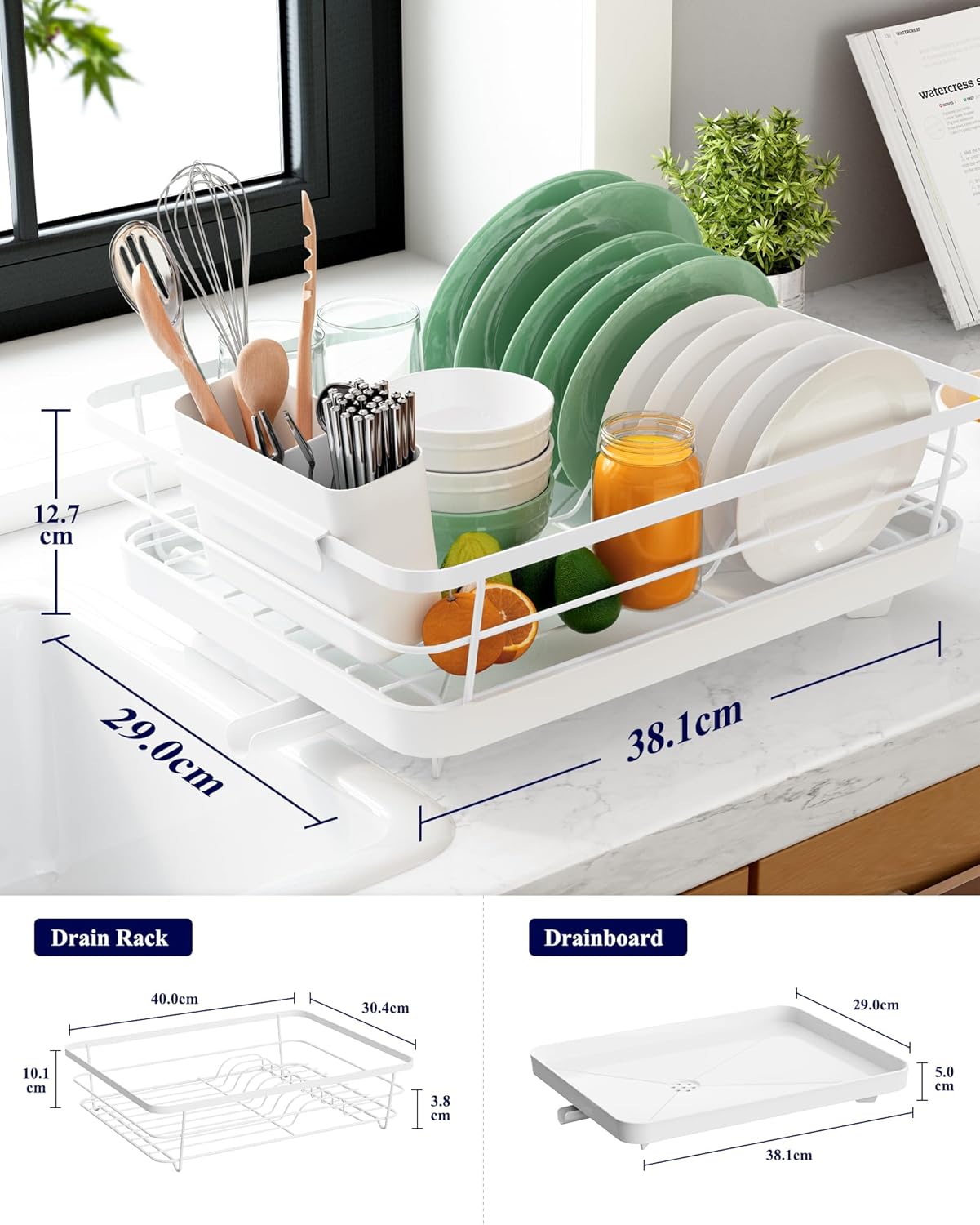 CARLA HOME Dish Drying Rack for Kitchen Counter with Removable Drip Tray, Utensil Holder and Cutlery Organizer - Image 2