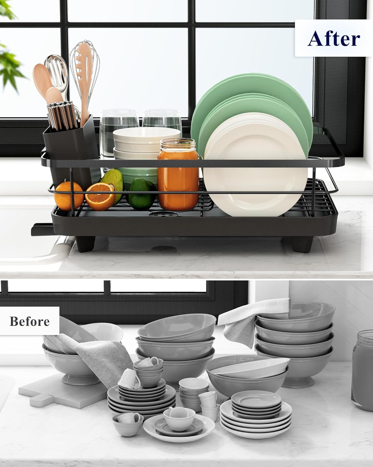 CARLA HOME Dish Drying Rack for Kitchen Counter with Removable Drip Tray, Utensil Holder and Cutlery Organizer - Image 8