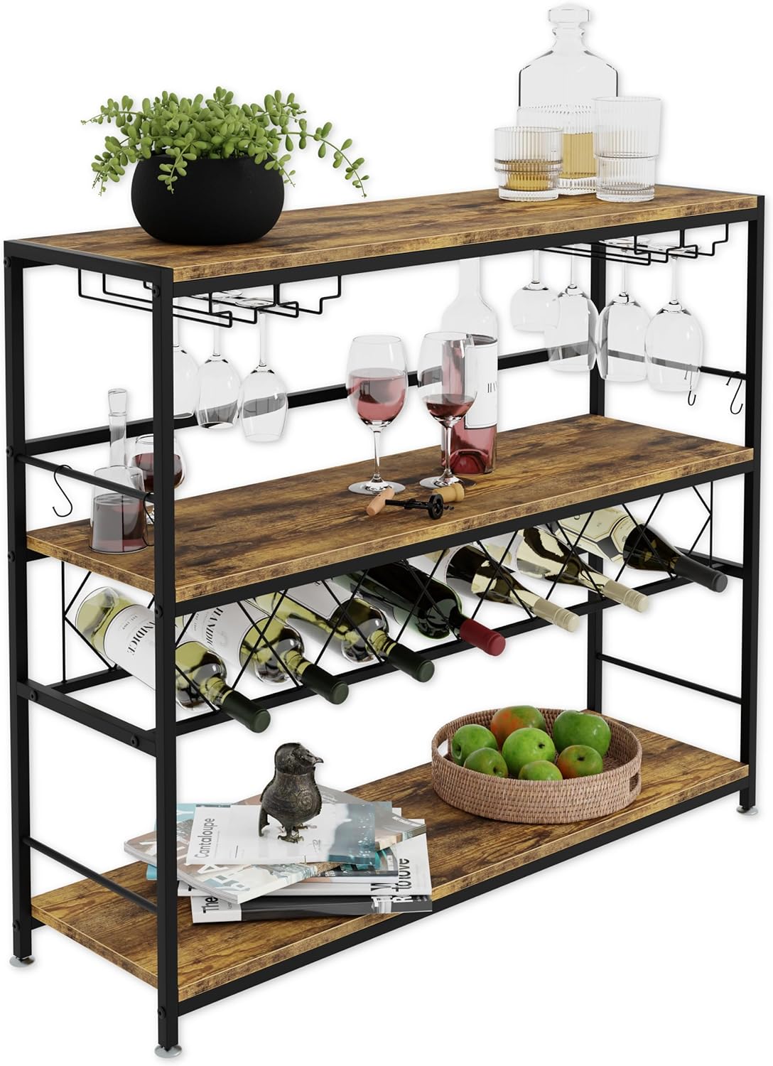 CARLA HOME Large Wine Rack with Glass Holder, Metal Designed Bottle Holder and Wood Countertop for Wine & Champagne - Image 1