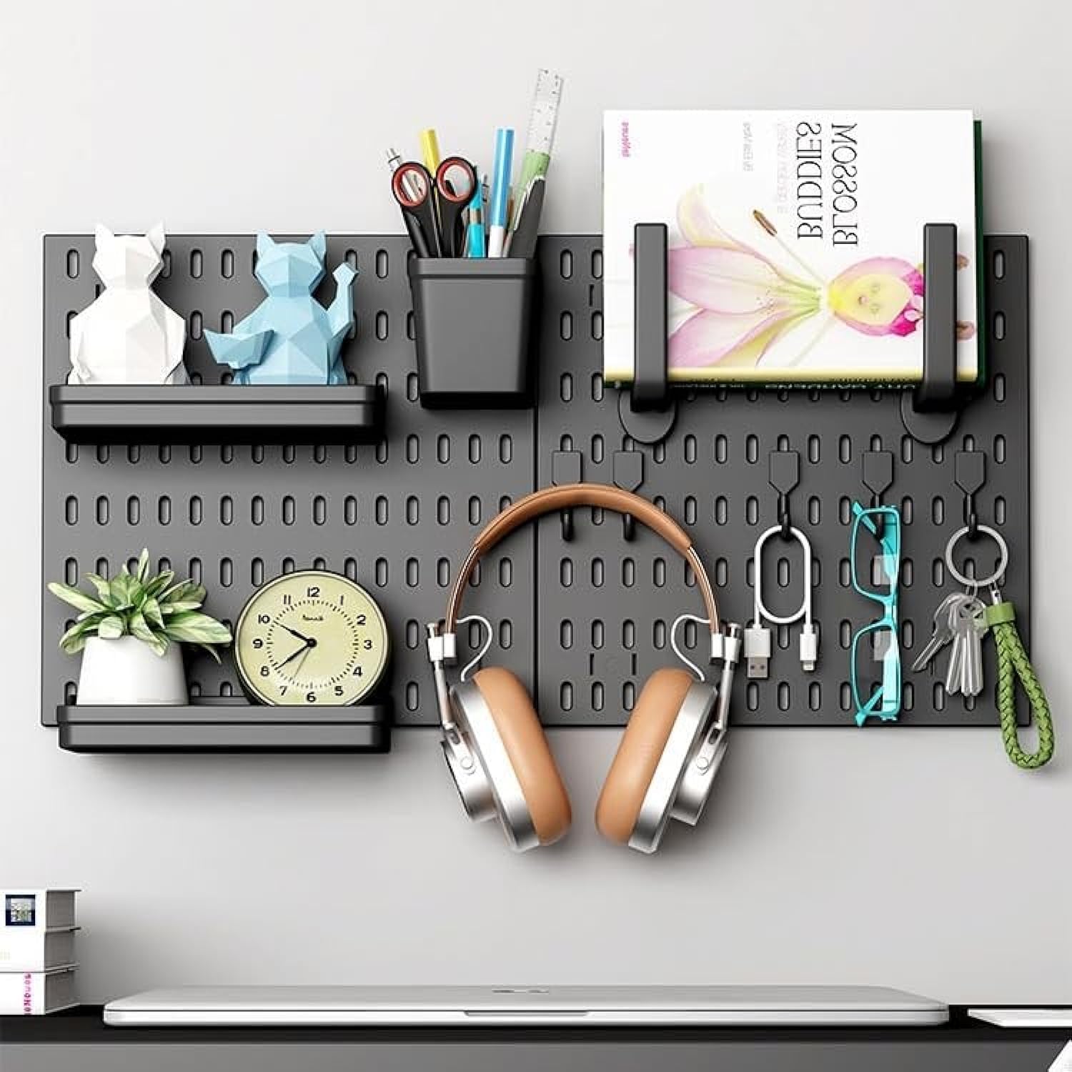 CARLA HOME Pegboard Wall Organizer Kit – 2 Black Modular Pegboards with 10 Accessories for Office, Gaming & Home Storage - Image 1
