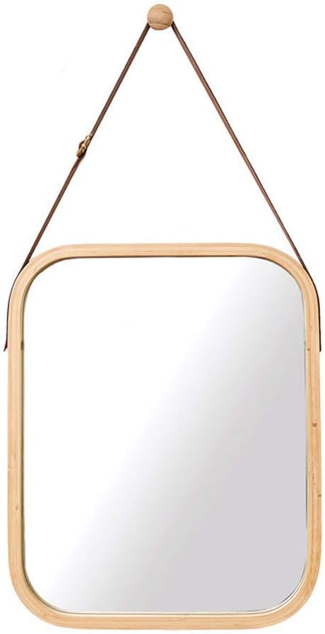 CARLA HOME Hanging Wall Mirror with Bamboo Frame with Adjustable Leather Strap for Bathroom, Bedroom, Vanity or Entryway (40x33 cm) - Image 8