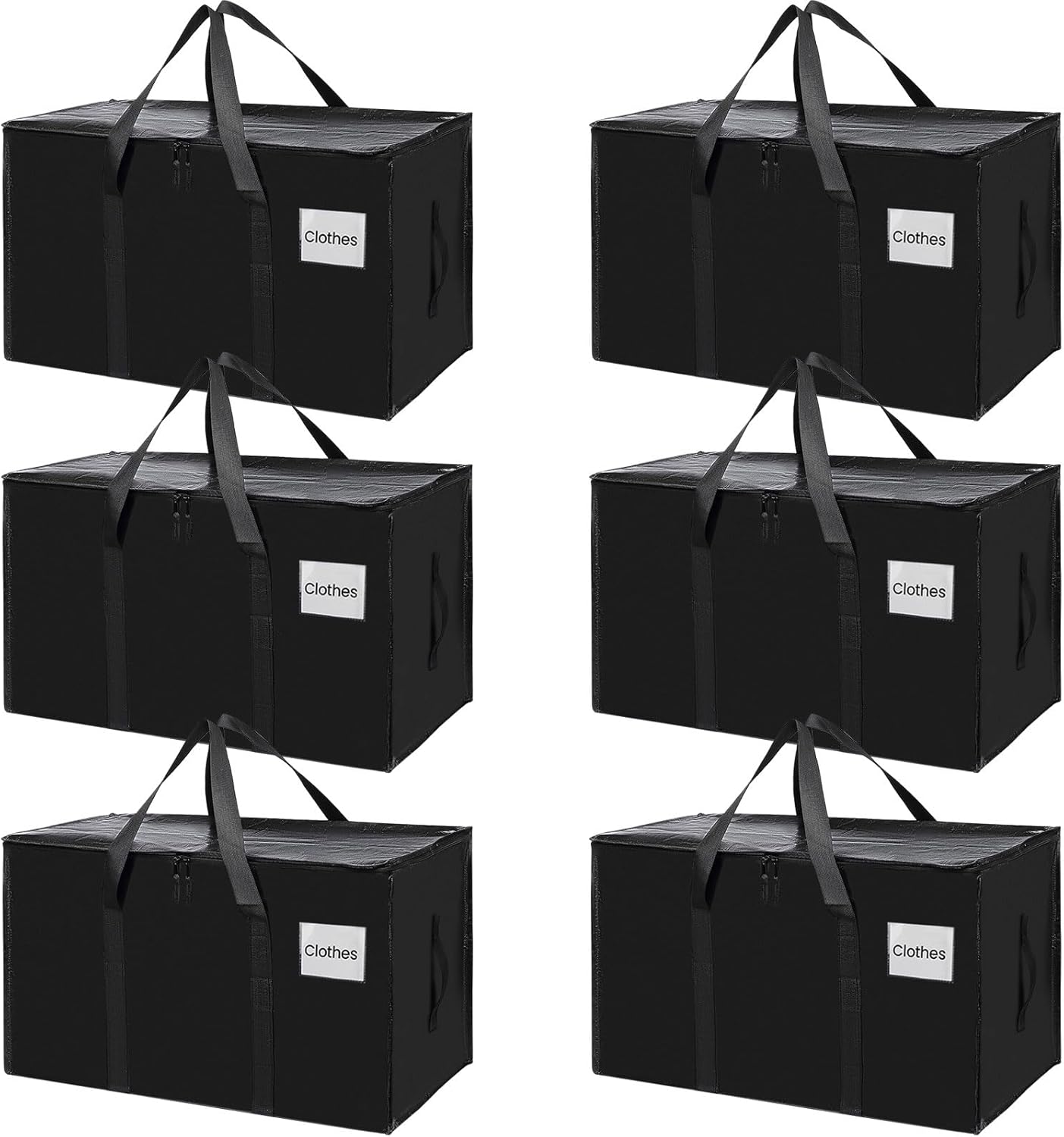 CARLA HOME 6-Pack Large Moving Storage Bags with Zippers & Handles with 95 Liters Capacity for Space Saving, Travel, Camping & Organization (Black) - Image 1